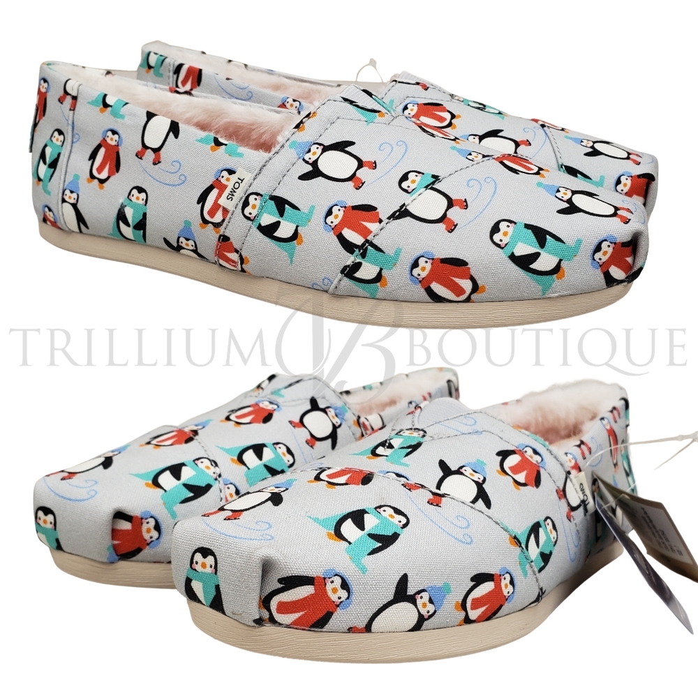 TOMS Alparagata Ortholite Faux Fur Glacier Grey Winter Penguins Slip-On Shoes